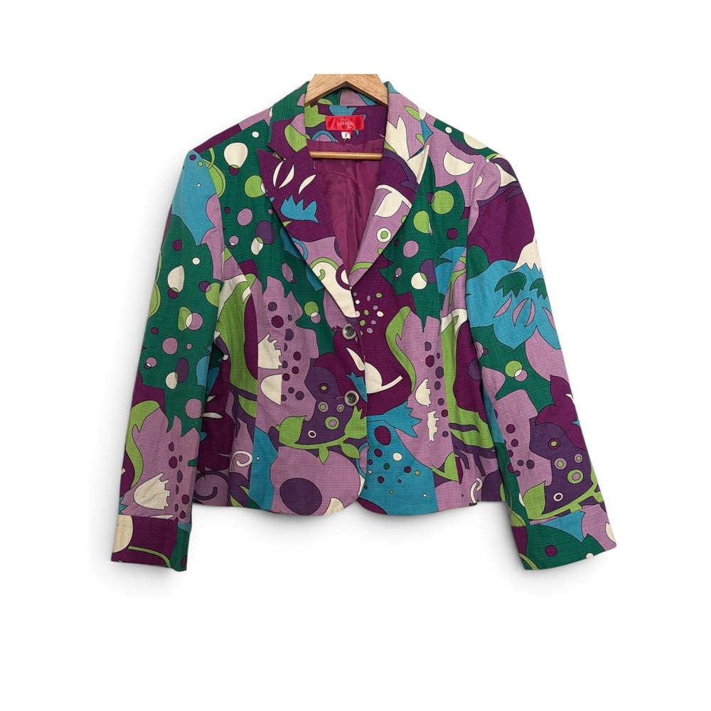 Latina Life Women Multi Color Psychedelic Floral Two Button Blazer Jacket Size L
